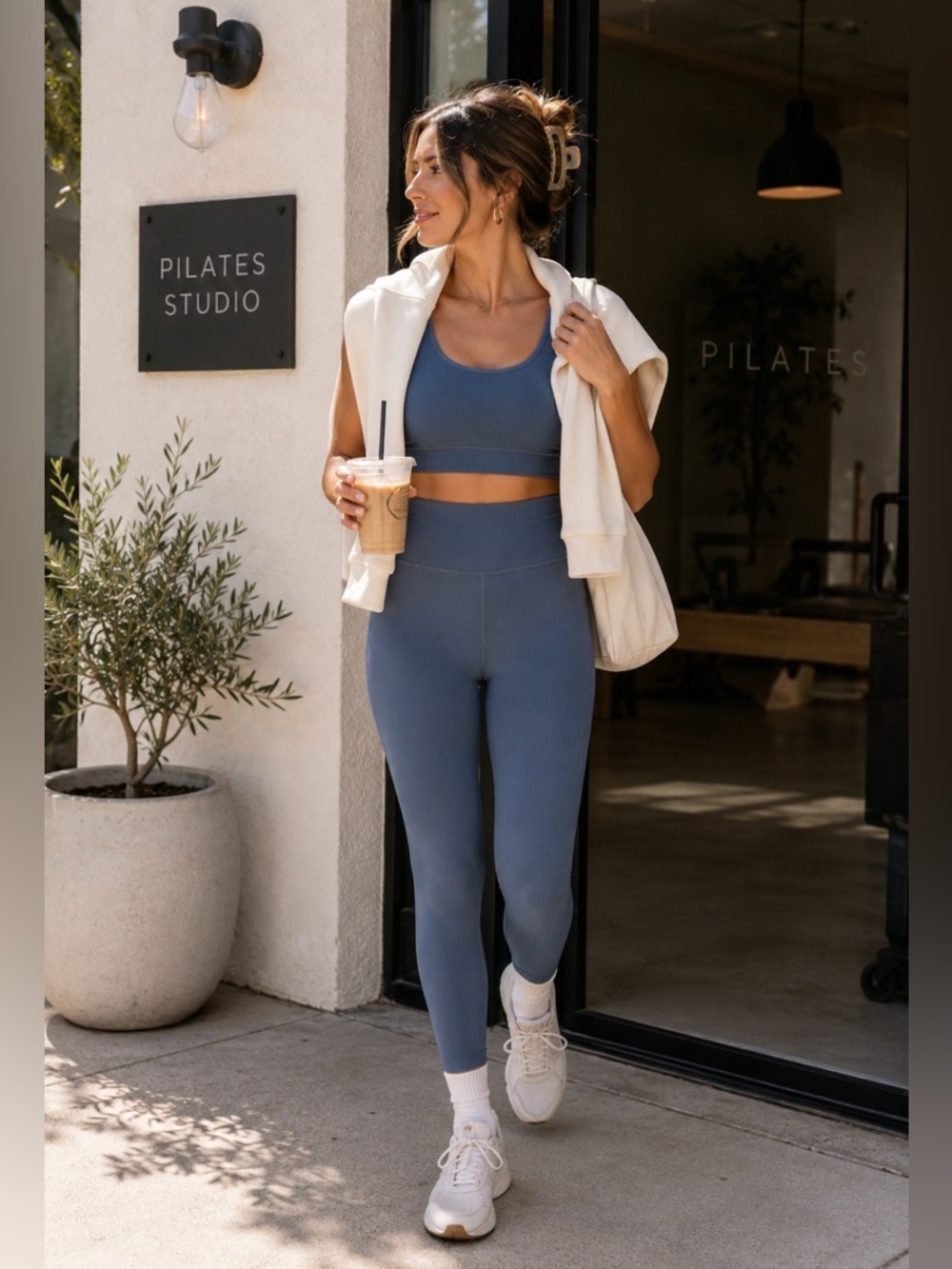 NWT Athleta Elation Ribbed Tight Shadow Blue PowerVita High Rise Leggings Medium